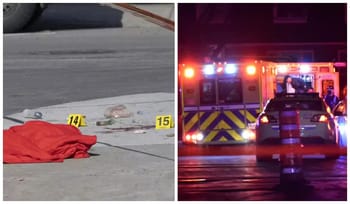 Scène d'urgence avec ambulance et police lors d'une intervention nocturne.