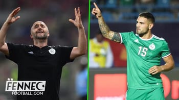 Djamel Belmadi et Andy Delort lors d'un match de football.