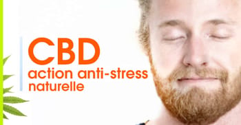 Homme avec expression de calme, promotion du CBD contre le stress.