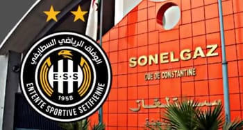 Logo de l'ES Sétif et bâtiment Sonelgaz à Constantine.