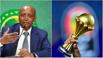 Le président de la CAF lors d'une conférence sur le football africain.