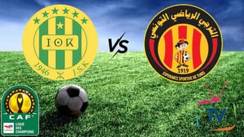 Logo de la JS Kabylie et de l'ES Tunis avec ballon de football.