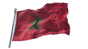Drapeau du Maroc en tissu rouge avec étoile verte.