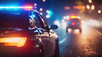 Voiture de police avec sirènes allumées lors d'une intervention nocturne.