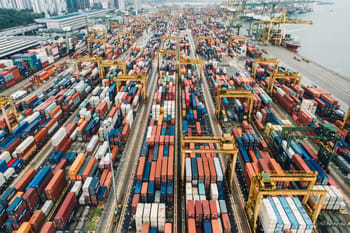 Port de conteneurs avec grues et containers colorés au Maroc.
