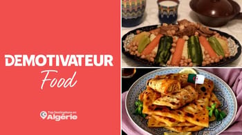 Plats algériens traditionnels avec légumes et galettes de pain.
