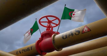 Tuyau de gaz avec drapeaux algériens, symbole de l'exportation de gaz en Algérie.