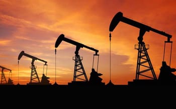 Pétrole brut extrait lors du coucher de soleil.