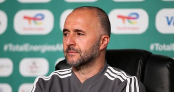 Djamel Belmadi, entraîneur de l'équipe d'Algérie, en conférence de presse.