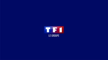 Logo de TF1 Groupe sur fond bleu.