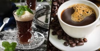 Deux boissons chaudes et froides, café et thé, populaires en Algérie.