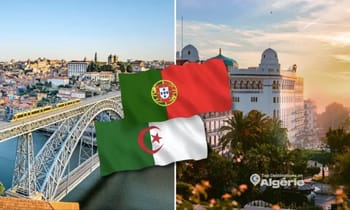 Paysage de Lisbonne avec drapeaux du Portugal et d'Algérie.