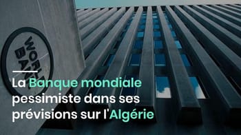 Bâtiment moderne avec texte sur la banque mondiale et l'Algérie.