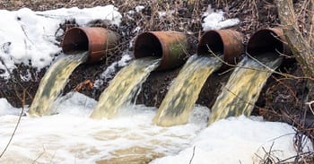 Écoulement d'eaux usées dans un environnement naturel en hiver.