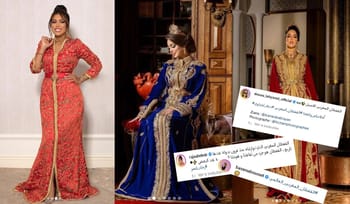 Célébrités marocaines portant des caftans traditionnels lors d'un événement.