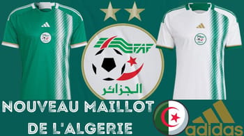 Maillots de l'équipe d'Algérie, vert et blanc, avec logo Adidas.