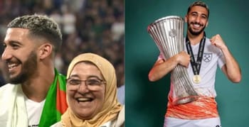 Benrahma et une femme souriants après la victoire européenne.