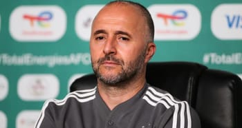 Djamel Belmadi, entraîneur de l'équipe nationale algérienne, en conférence de presse.