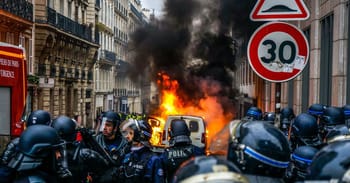 Policiers en confrontation lors d'une manifestation à Paris.