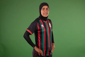 Footballeuse marocaine portant le hijab lors de la Coupe du monde féminine.