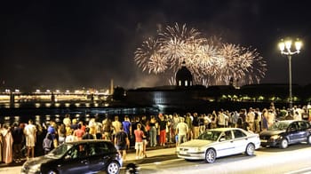 Spectacle de feux d'artifice lors du 14-Juillet à Paris.