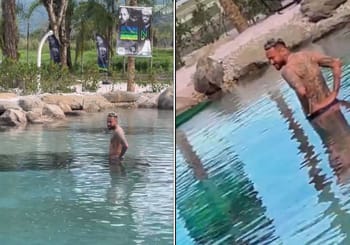 Homme nageant dans une piscine naturelle en plein air.