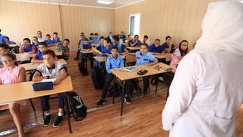 Jeune professeur enseignant à une classe d'élèves du primaire.