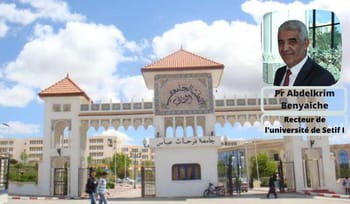 Entrée de l'université de Setif, première du Maghreb, avec le portrait du recteur.