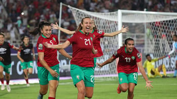Joueuses marocaines célébrant leur qualification en 8es de finale.
