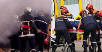 Pompiers en action lors d'un incendie à Annaba, évacuant des blessés.