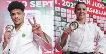 Deux judokas algériens avec leurs médailles d'or à Casablanca.