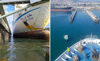 Ferries en réparation dans un port algérien, vue de dessous.