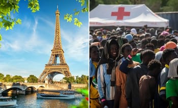Migrants en attente d'aide humanitaire en France.