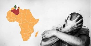 Carte de l'Afrique avec un homme en détresse mentale.