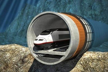 Tunnel sous-marin avec train à l'intérieur, projet futuriste.