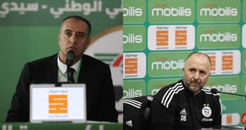 Walid Sadi et Djamel Belmadi lors d'une conférence de presse.