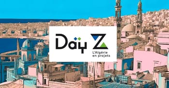 Logo du collectif Day Z avec vue de la ville d'Alger en arrière-plan.