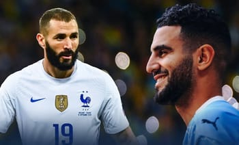 Karim Benzema et Riyad Mahrez lors d'un match de football.