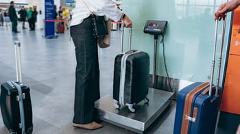 Passager pesant ses bagages en soute à l'aéroport d'Algérie.