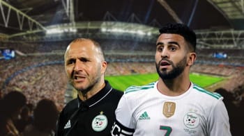 Mahrez et Benrahma lors d'un match de football au stade.