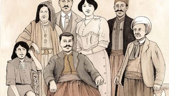 Groupe de Juifs d'Algérie en tenue traditionnelle, illustration historique.