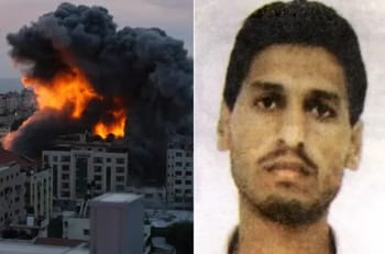 Explosion dans une ville avec un homme identifié comme Mohammed Deif.