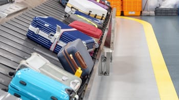 Bagages en attente sur un tapis roulant à l'aéroport.