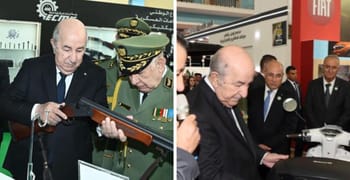 Président Tebboune inspectant des équipements lors d'une foire industrielle en Algérie.