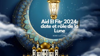 Illustration de la lune et d'une lanterne pour Aid El-Fitr 2024.
