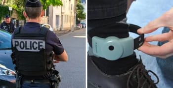 Agent de police en service avec équipement de sécurité en France.