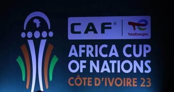Logo de la CAN 2023 avec le trophée et le texte Africa Cup of Nations.