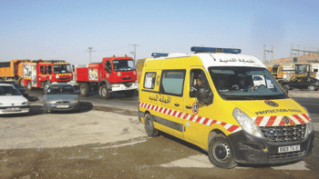 Véhicules de secours et pompiers à Sétif, Algérie.