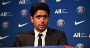 Nasser Al-Khelaifi en conférence de presse à Paris.