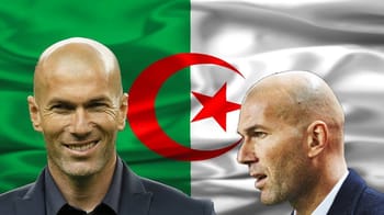 Zidane face à face avec un représentant algérien, fond de drapeau algérien et français.